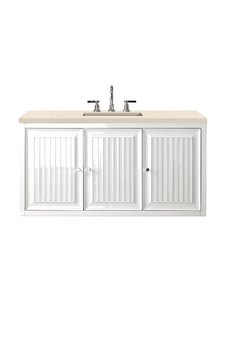 Athens 48" Single Vanity, Glossy White w/ 3 CM Eternal Marfil Top