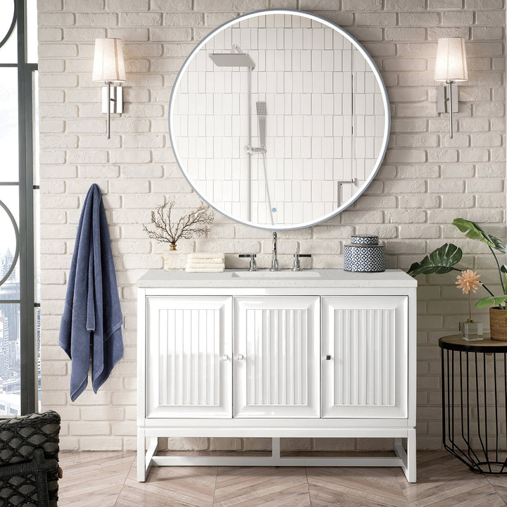 Athens 48" Single Vanity, Glossy White w/ 3 CM Lime Delight Silestone Top