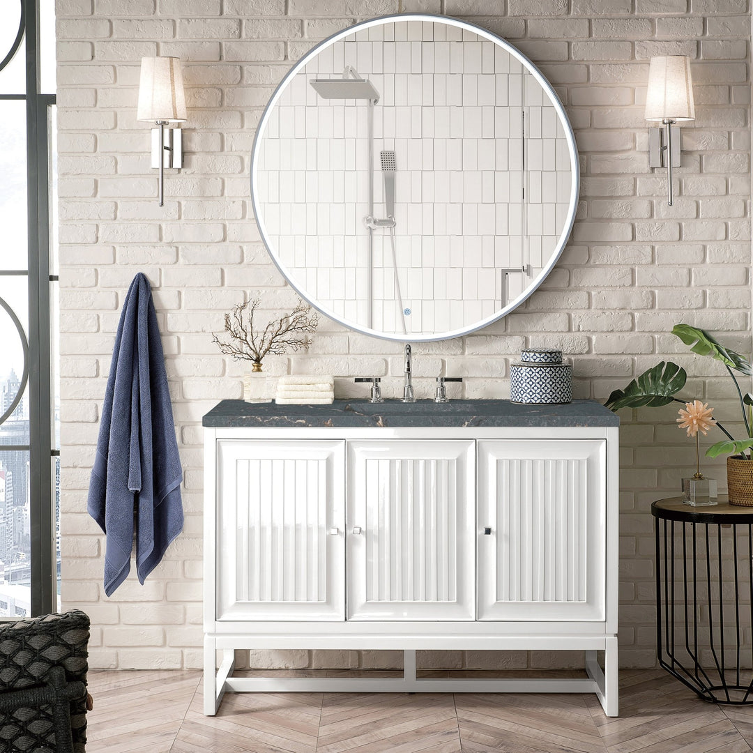 Athens 48" Single Vanity, Glossy White w/ 3 CM Parisien Bleu Silestone Top