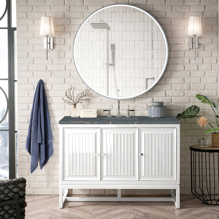 Athens 48" Single Vanity, Glossy White w/ 3 CM Parisien Bleu Silestone Top