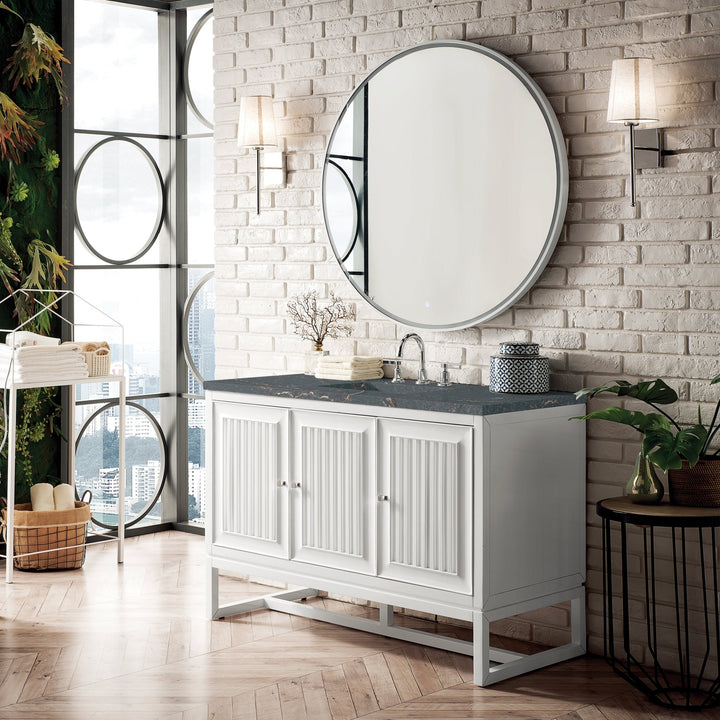 Athens 48" Single Vanity, Glossy White w/ 3 CM Parisien Bleu Silestone Top