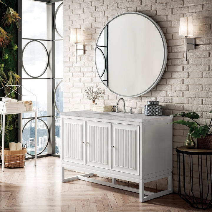 Athens 48" Single Vanity, Glossy White w/ 3 CM Victorian Silver Silestone Top