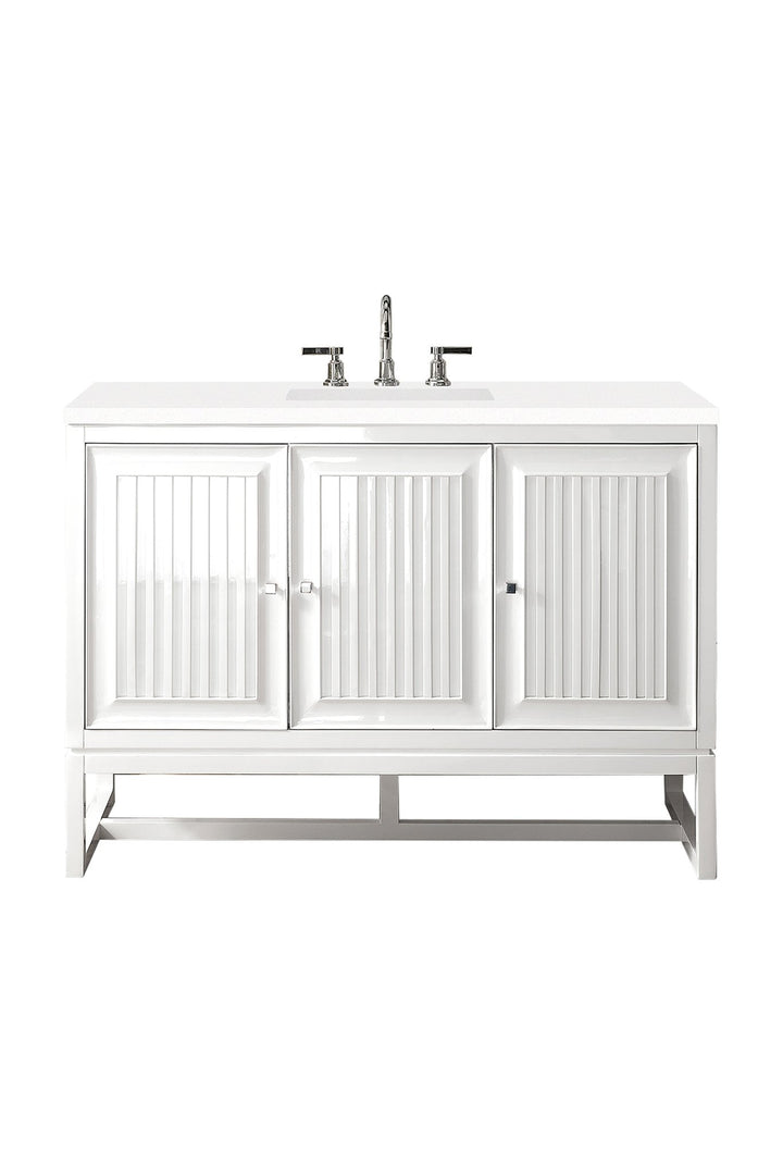 Athens 48" Single Vanity, Glossy White w/ 3 CM White Zeus Silestone Top
