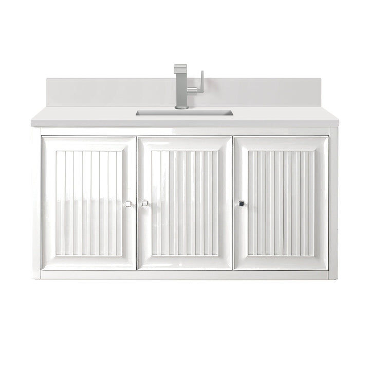 Athens 48" Single Vanity, Glossy White w/ Single Hole 3 CM White Zeus Silestone Top & Backsplash