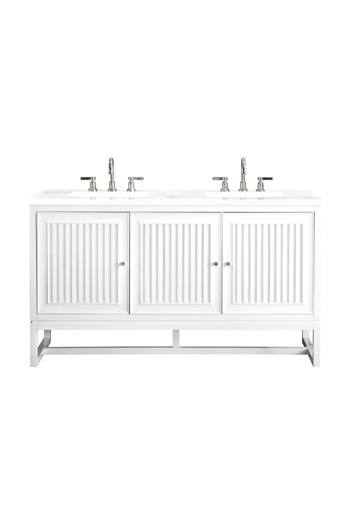 Athens 60" Double Vanity, Glossy White w/ 3 CM Arctic Fall Solid Surface Top