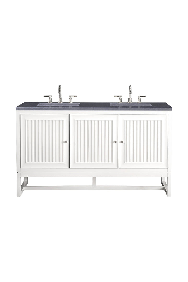 Athens 60" Double Vanity, Glossy White w/ 3 CM Charcoal Soapstone Silestone Top