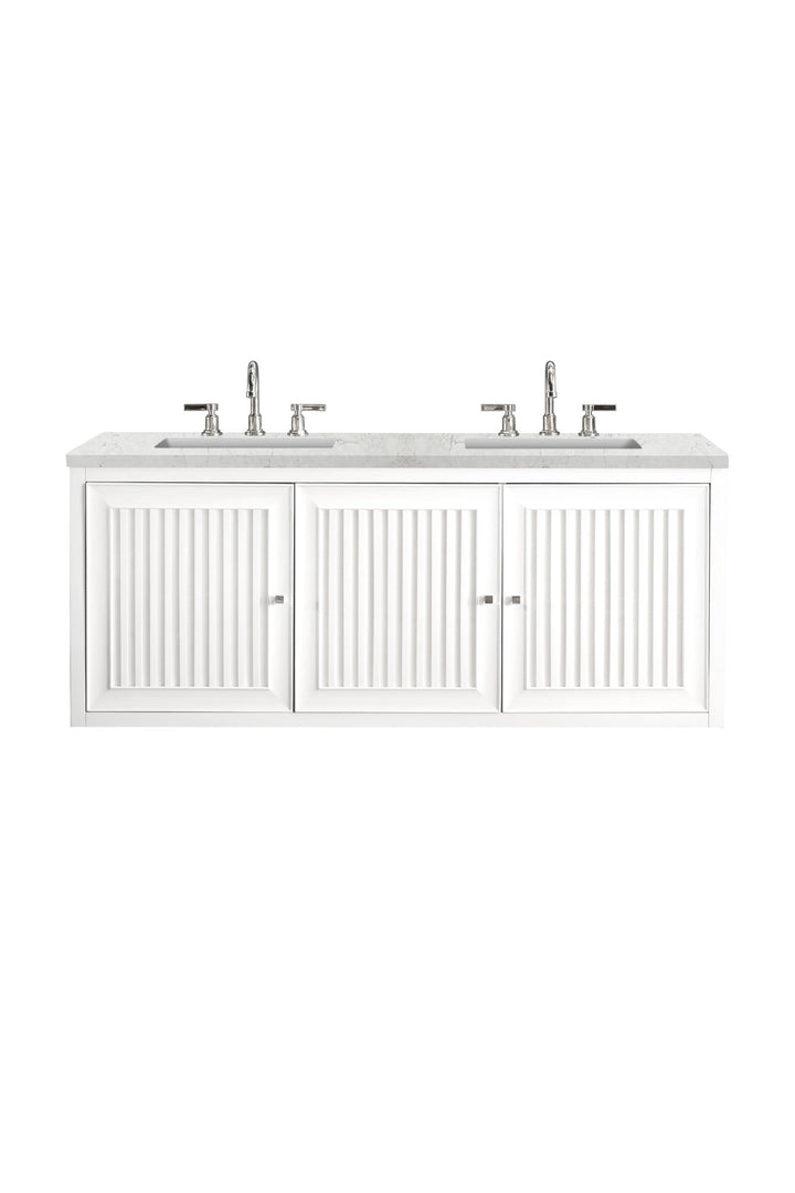 Athens 60" Double Vanity, Glossy White w/ 3 CM Eternal Jasmine Pearl Silestone Top