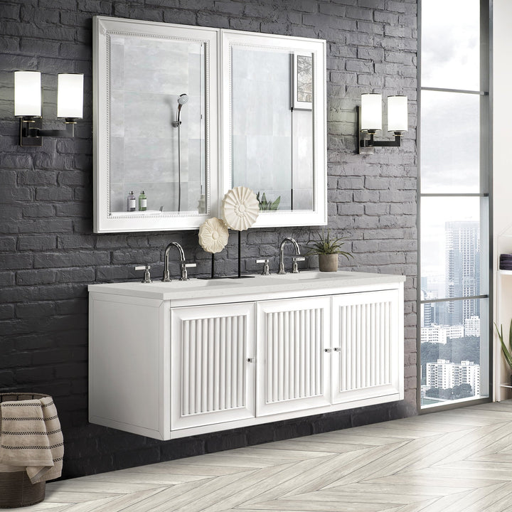 Athens 60" Double Vanity, Glossy White w/ 3 CM Lime Delight Silestone Top