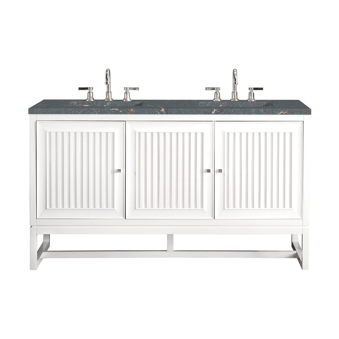 Athens 60" Double Vanity, Glossy White w/ 3 CM Parisien Bleu Silestone Top