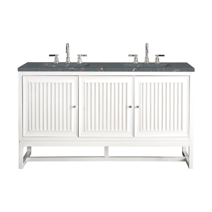 Athens 60" Double Vanity, Glossy White w/ 3 CM Parisien Bleu Silestone Top