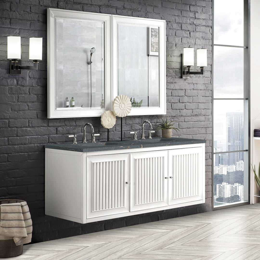 Athens 60" Double Vanity, Glossy White w/ 3 CM Parisien Bleu Silestone Top