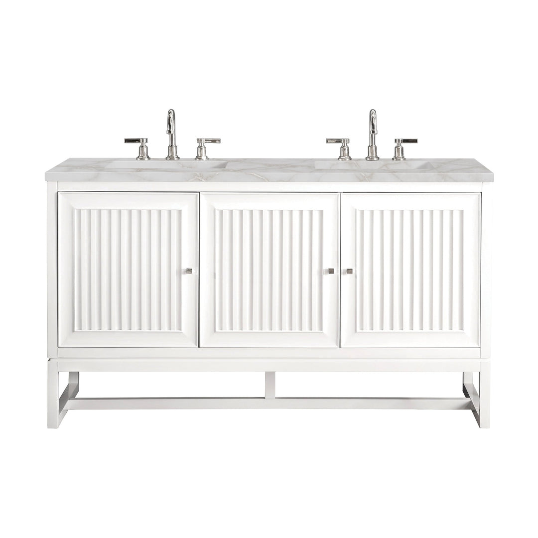 Athens 60" Double Vanity, Glossy White w/ 3 CM Victorian Silver Silestone Top