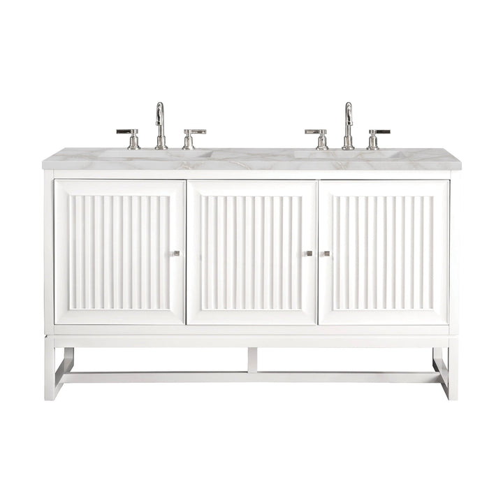 Athens 60" Double Vanity, Glossy White w/ 3 CM Victorian Silver Silestone Top