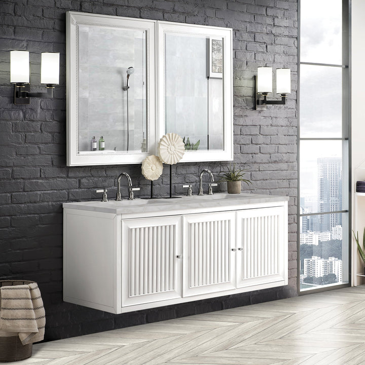 Athens 60" Double Vanity, Glossy White w/ 3 CM Victorian Silver Silestone Top