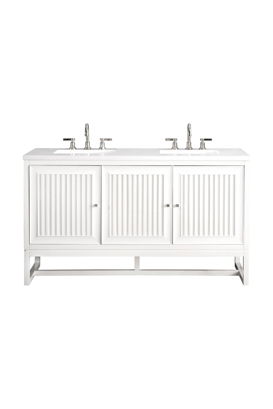 Athens 60" Double Vanity, Glossy White w/ 3 CM White Zeus Silestone Top