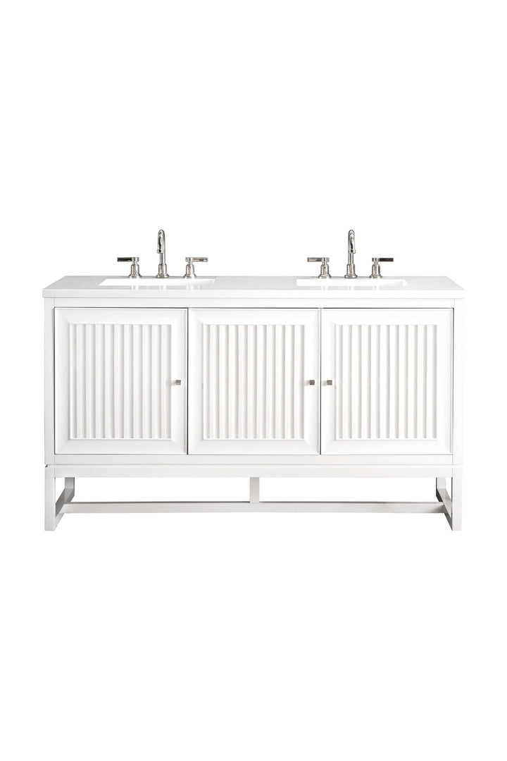 Athens 60" Double Vanity, Glossy White w/ 3 CM White Zeus Silestone Top