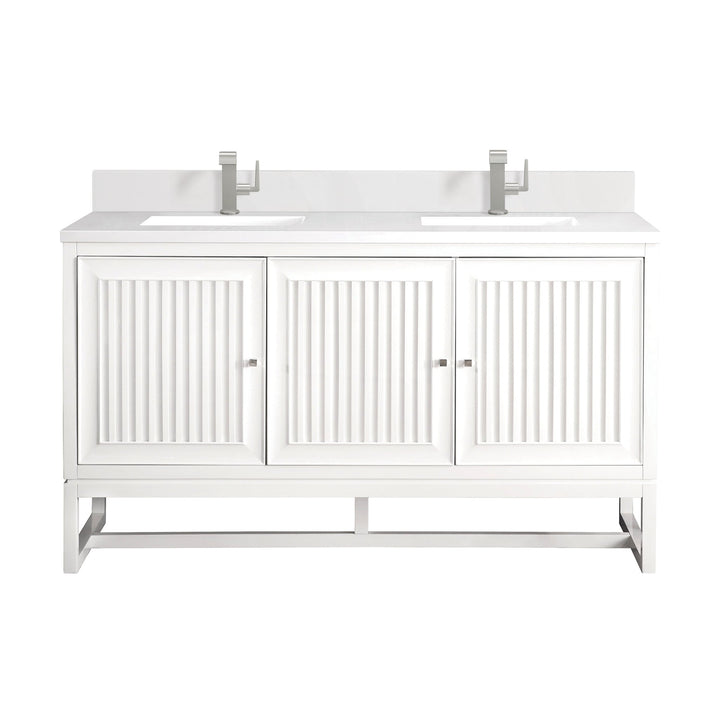 Athens 60" Double Vanity, Glossy White w/ Single Hole 3 CM White Zeus Silestone Top & Backsplash