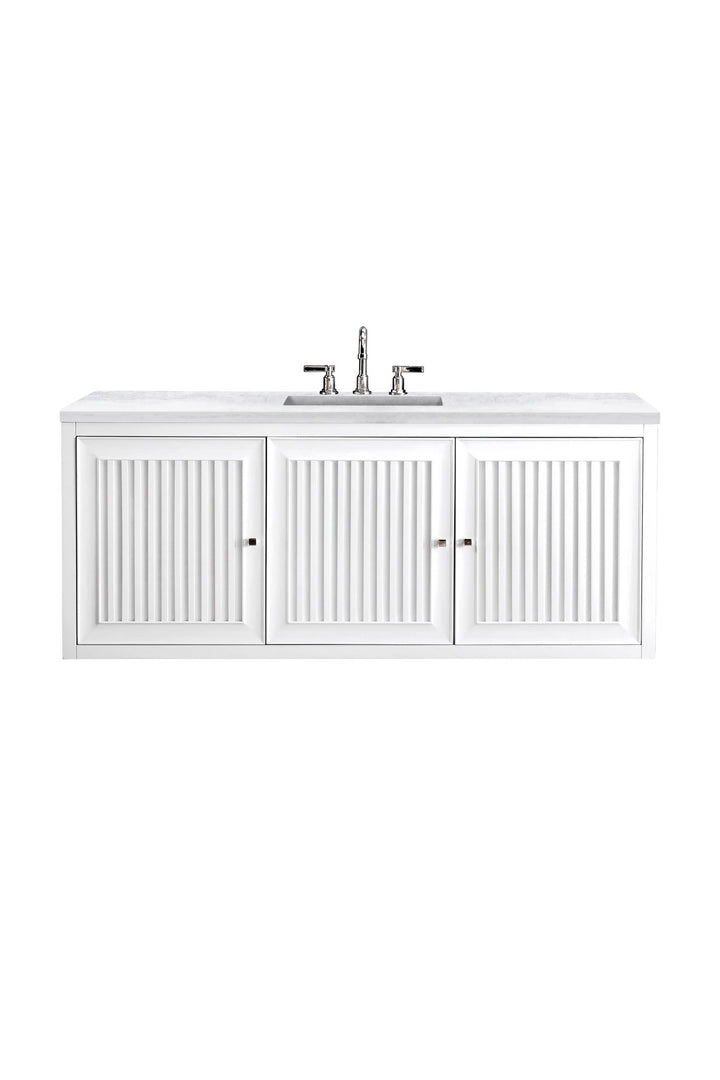 Athens 60" Single Vanity, Glossy White w/ 3 CM Arctic Fall Solid Surface Top