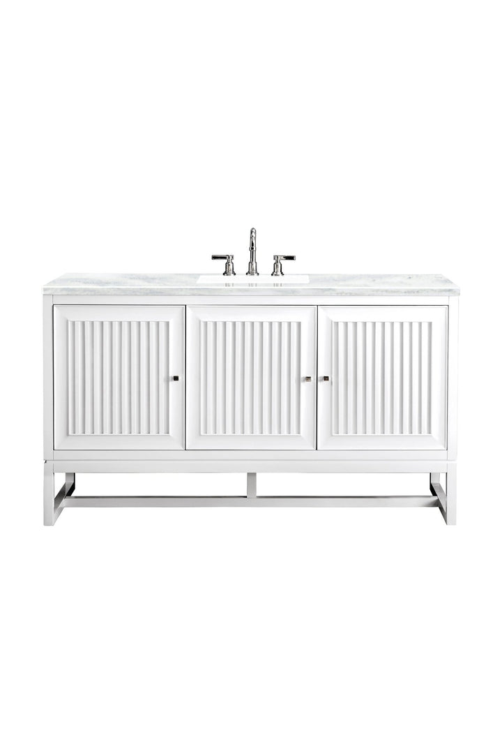Athens 60" Single Vanity, Glossy White w/ 3 CM Arctic Fall Solid Surface Top