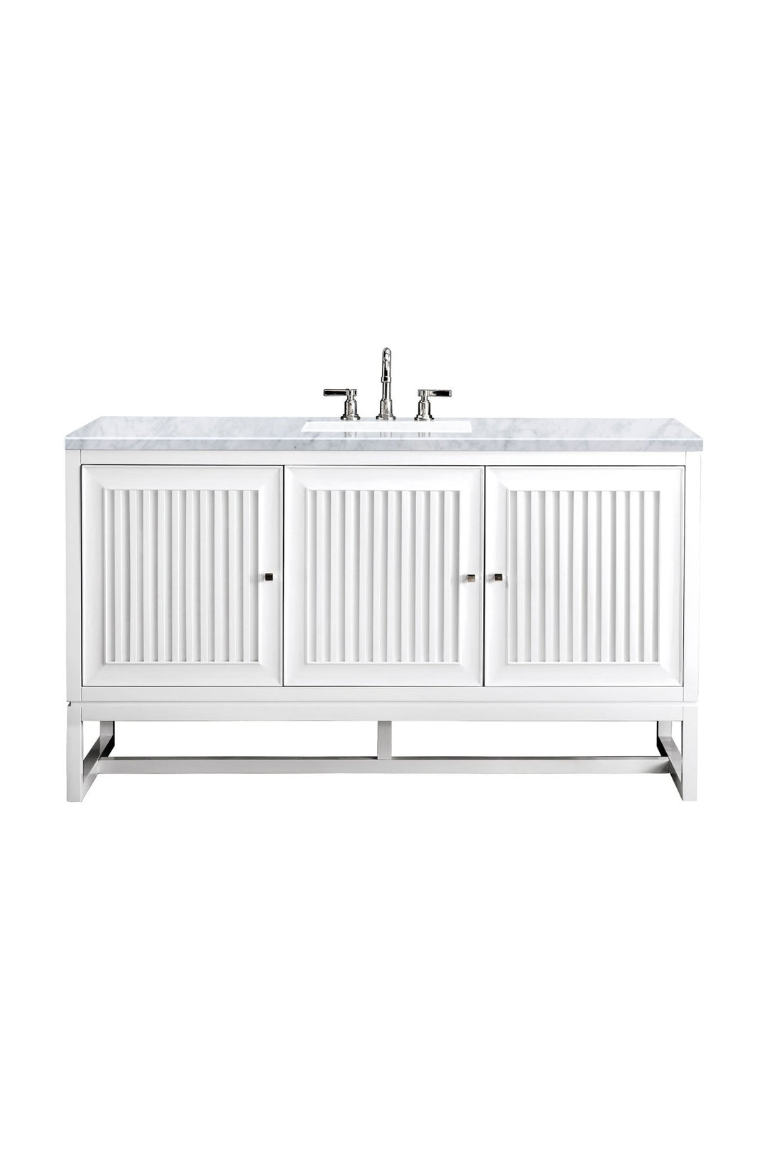 Athens 60" Single Vanity, Glossy White w/ 3 CM Carrara White Top