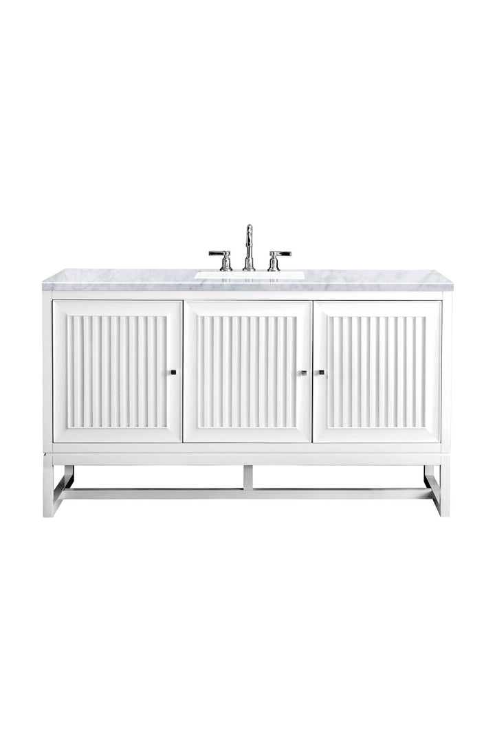 Athens 60" Single Vanity, Glossy White w/ 3 CM Carrara White Top
