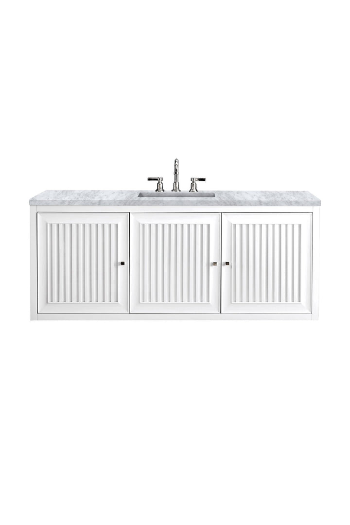 Athens 60" Single Vanity, Glossy White w/ 3 CM Carrara White Top