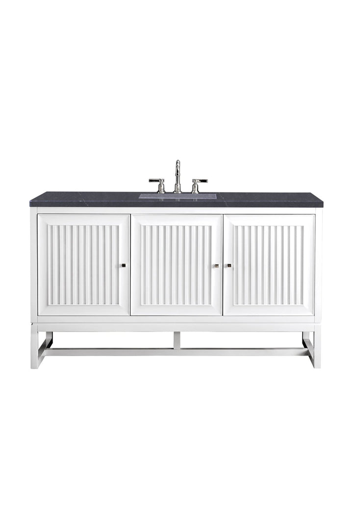 Athens 60" Single Vanity, Glossy White w/ 3 CM Charcoal Soapstone Silestone Top