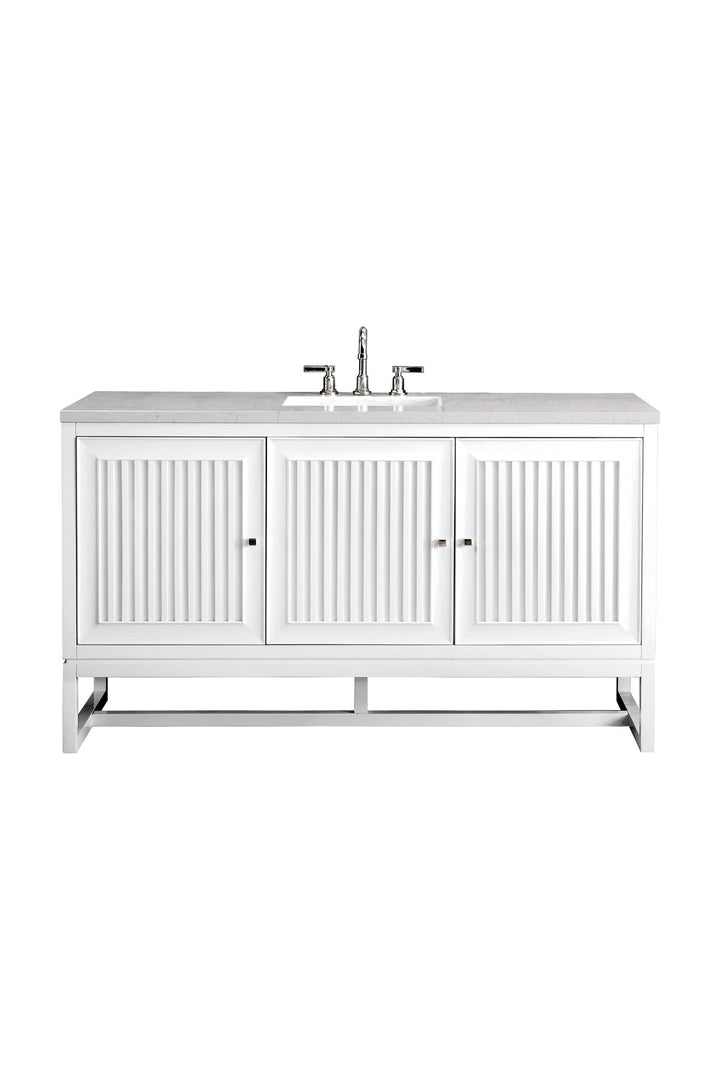 Athens 60" Single Vanity, Glossy White w/ 3 CM Eternal Jasmine Pearl Silestone Top
