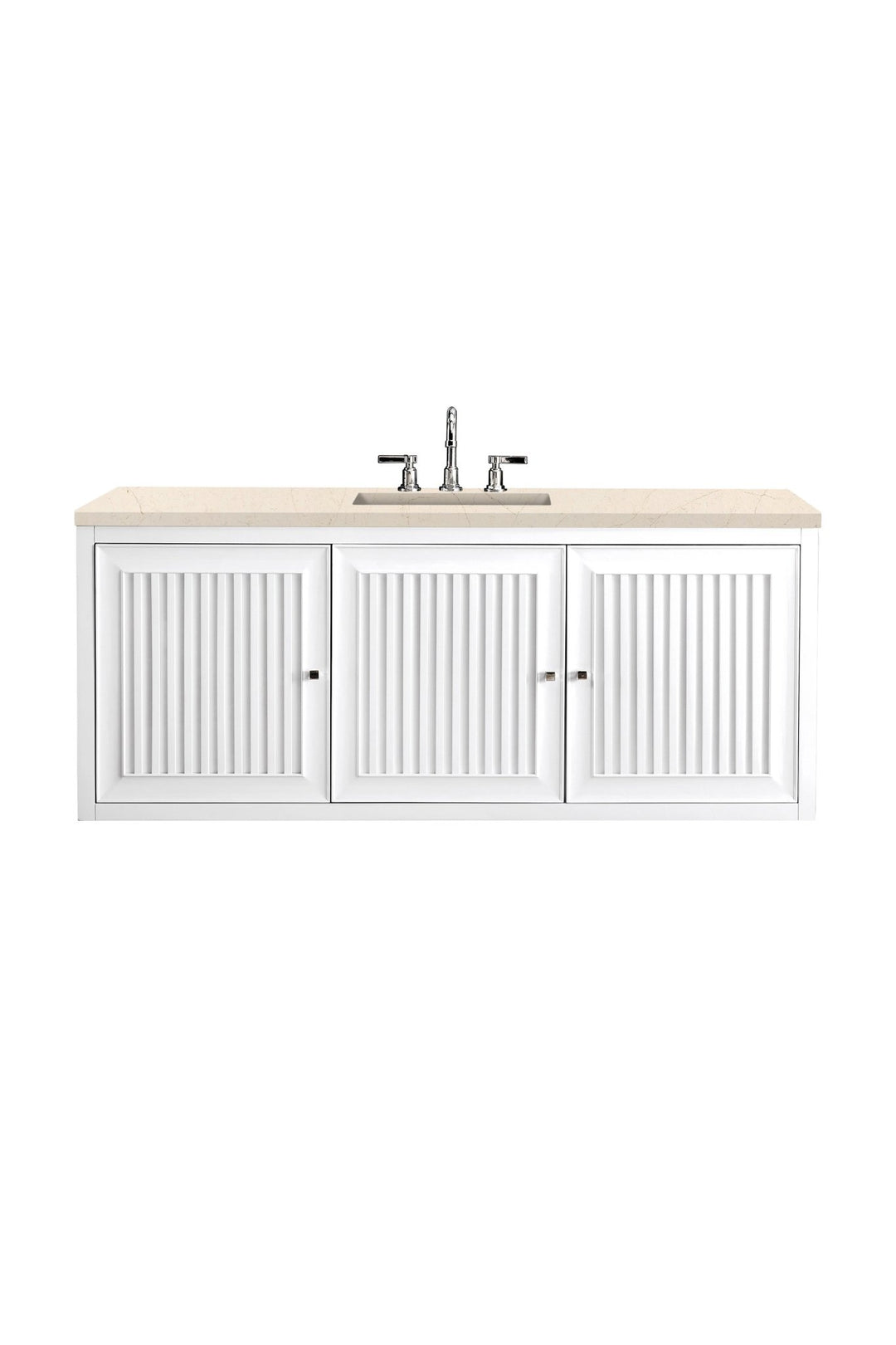 Athens 60" Single Vanity, Glossy White w/ 3 CM Eternal Marfil Top