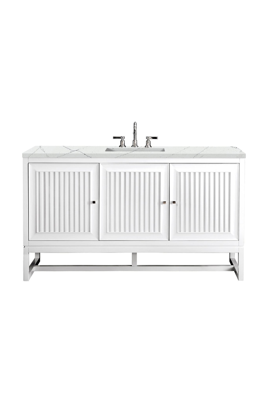 Athens 60" Single Vanity, Glossy White w/ 3 CM Ethereal Noctis Top