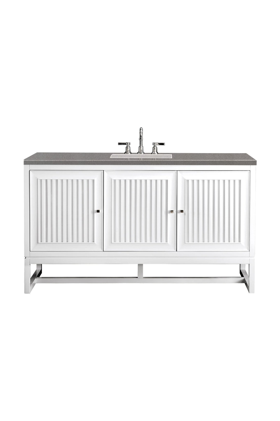 Athens 60" Single Vanity, Glossy White w/ 3 CM Grey Expo Silestone Top