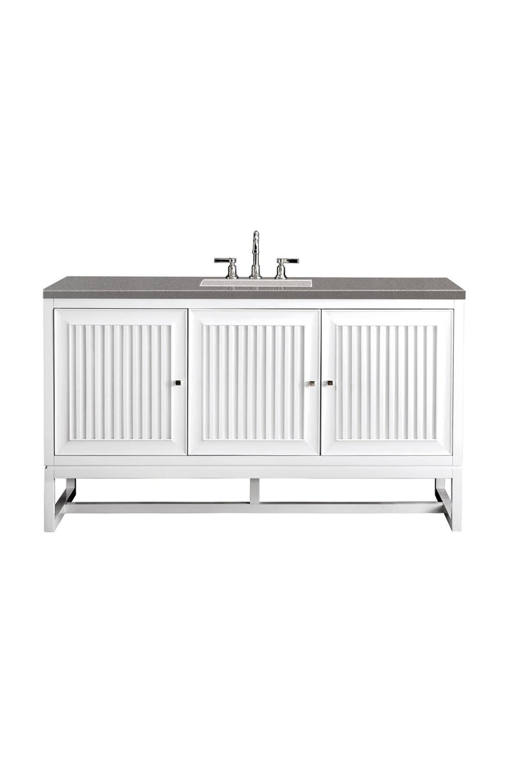 Athens 60" Single Vanity, Glossy White w/ 3 CM Grey Expo Silestone Top
