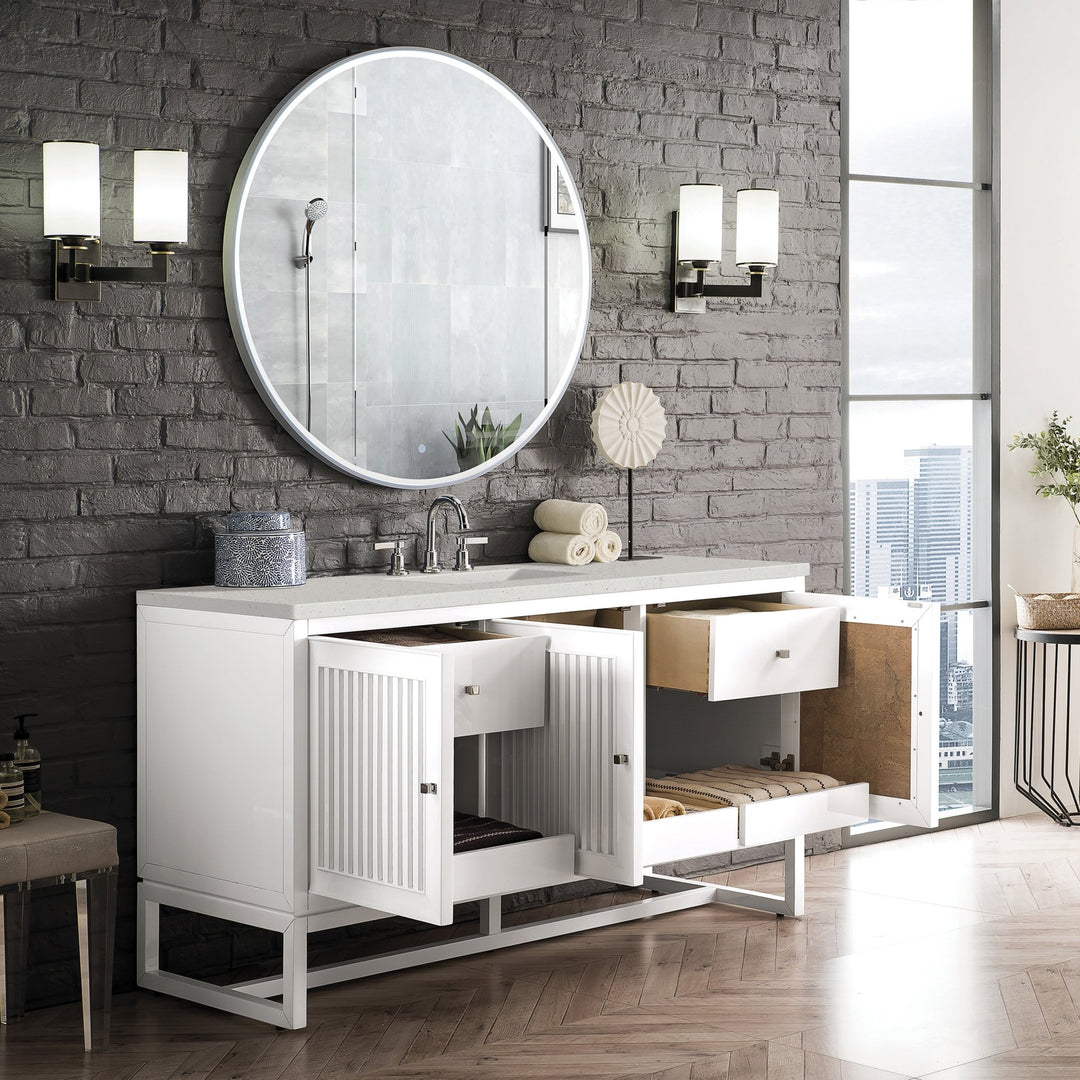 Athens 60" Single Vanity, Glossy White w/ 3 CM Lime Delight Silestone Top