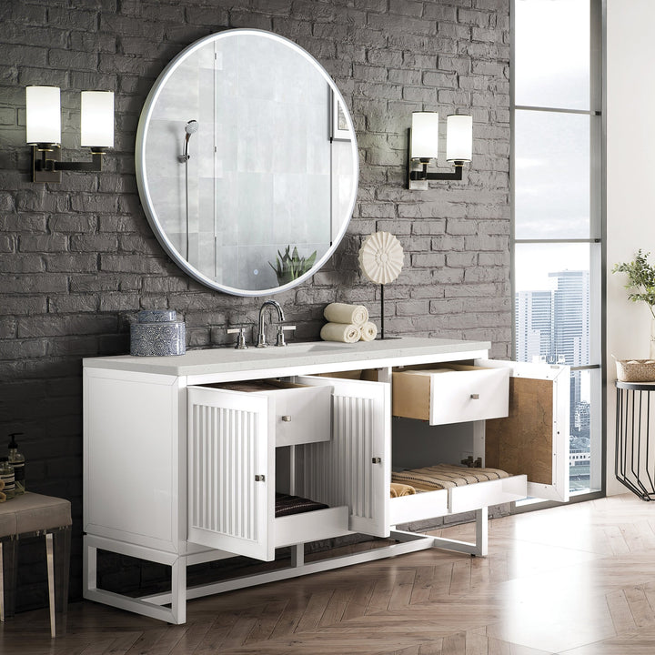 Athens 60" Single Vanity, Glossy White w/ 3 CM Lime Delight Silestone Top
