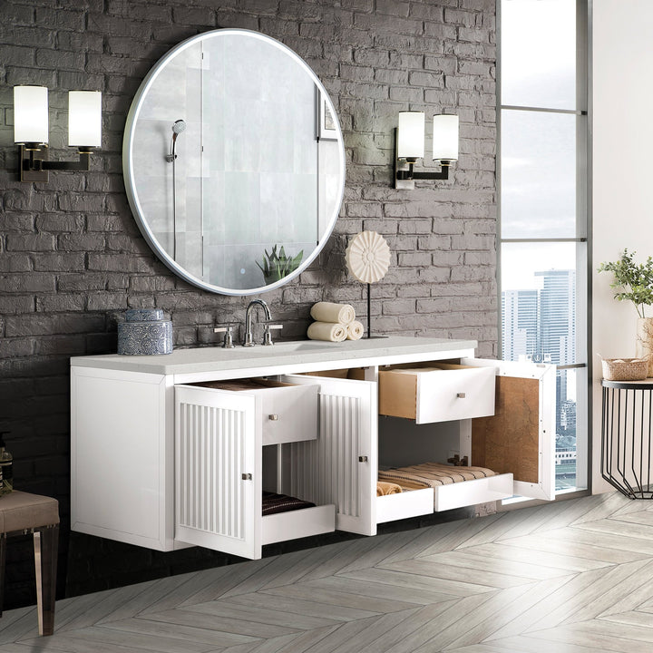 Athens 60" Single Vanity, Glossy White w/ 3 CM Lime Delight Silestone Top