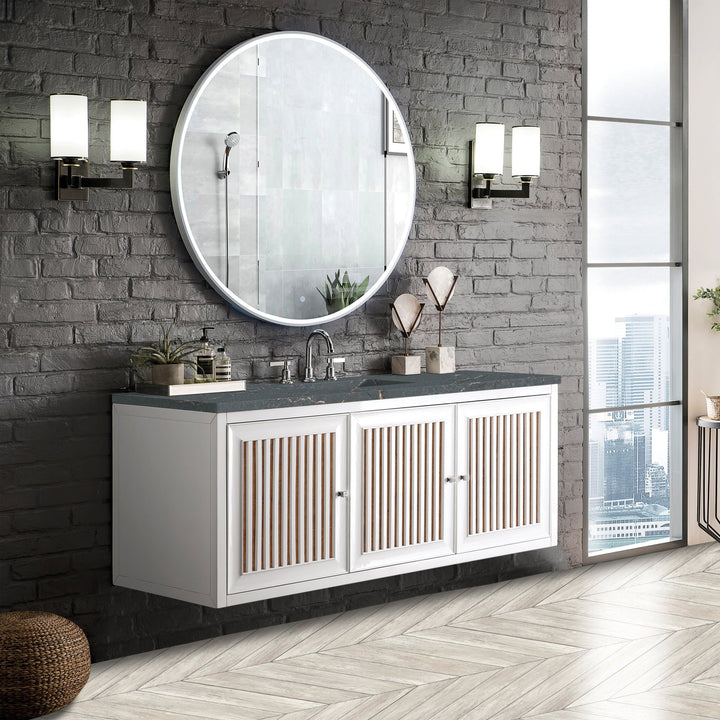 Athens 60" Single Vanity, Glossy White w/ 3 CM Parisien Bleu Silestone Top