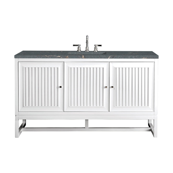 Athens 60" Single Vanity, Glossy White w/ 3 CM Parisien Bleu Silestone Top