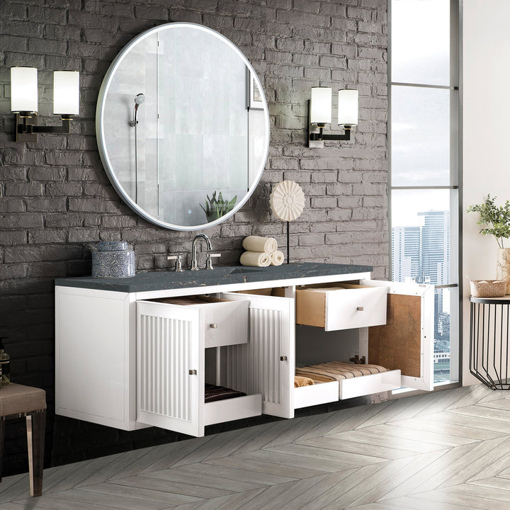 Athens 60" Single Vanity, Glossy White w/ 3 CM Parisien Bleu Silestone Top