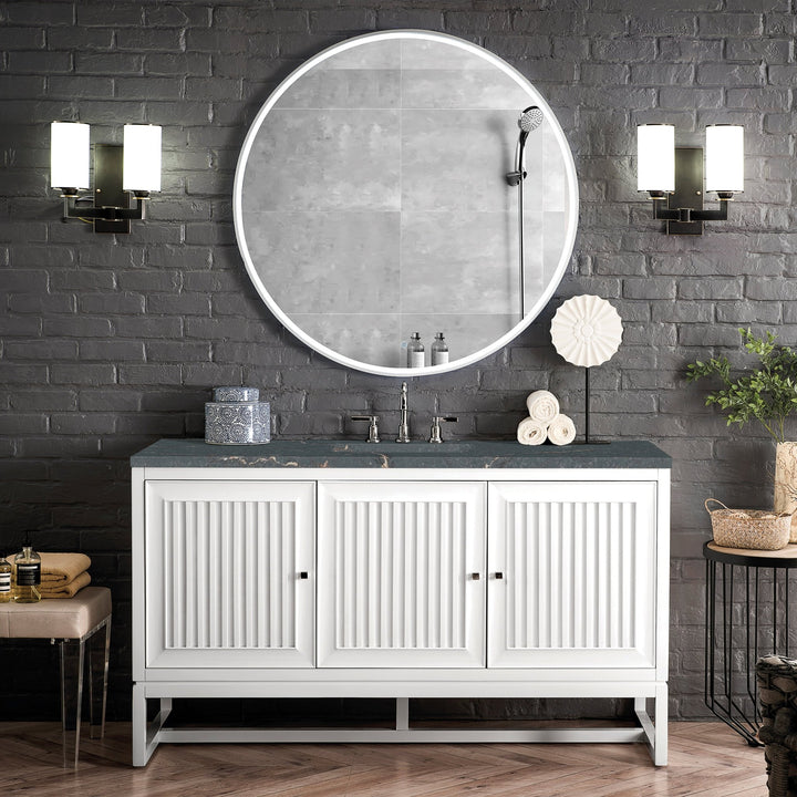 Athens 60" Single Vanity, Glossy White w/ 3 CM Parisien Bleu Silestone Top