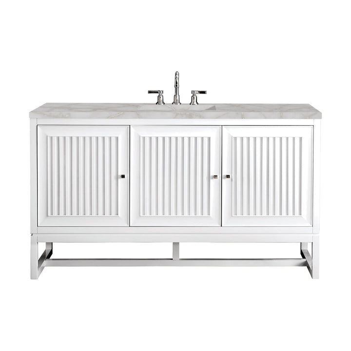 Athens 60" Single Vanity, Glossy White w/ 3 CM Victorian Silver Silestone Top