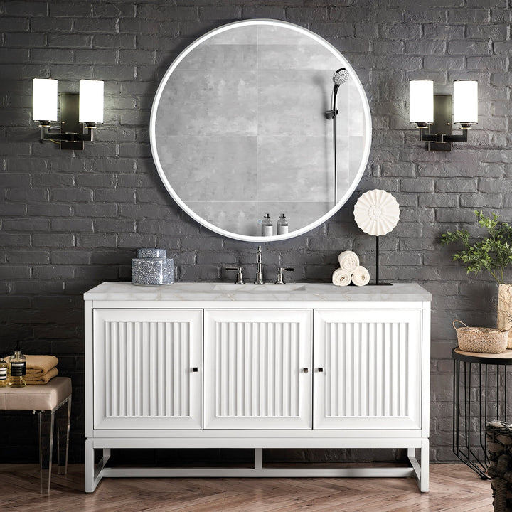 Athens 60" Single Vanity, Glossy White w/ 3 CM Victorian Silver Silestone Top