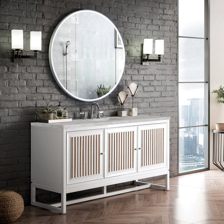 Athens 60" Single Vanity, Glossy White w/ 3 CM Victorian Silver Silestone Top