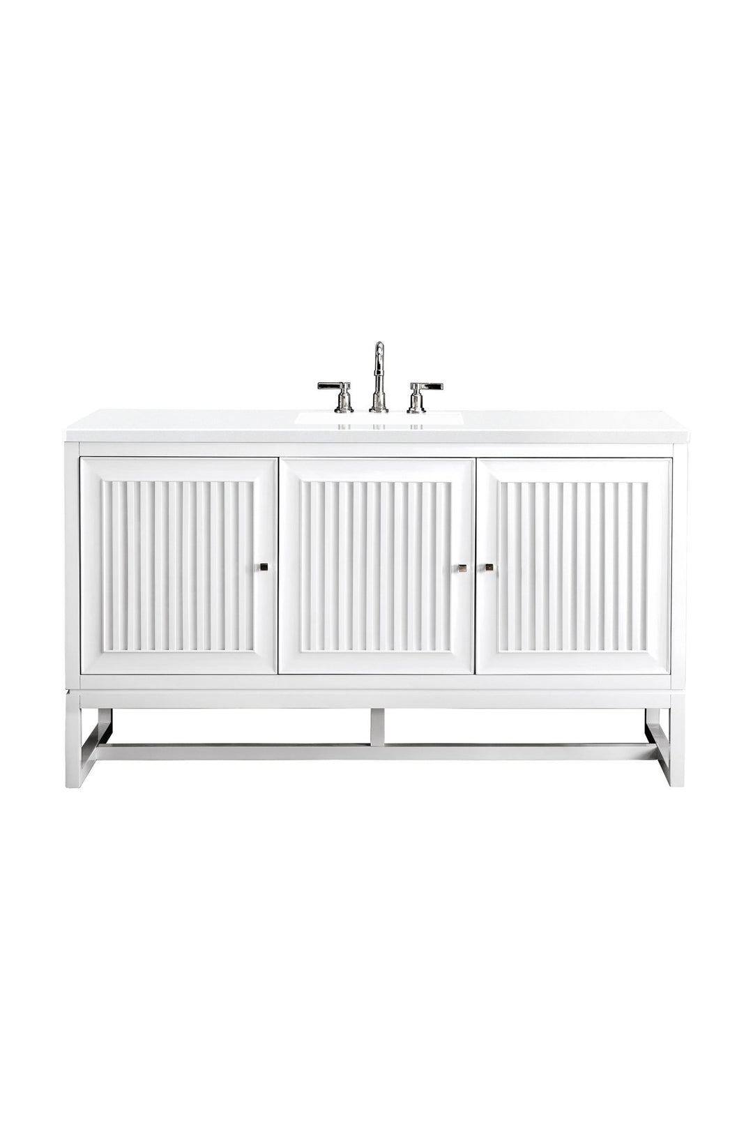 Athens 60" Single Vanity, Glossy White w/ 3 CM White Zeus Silestone Top