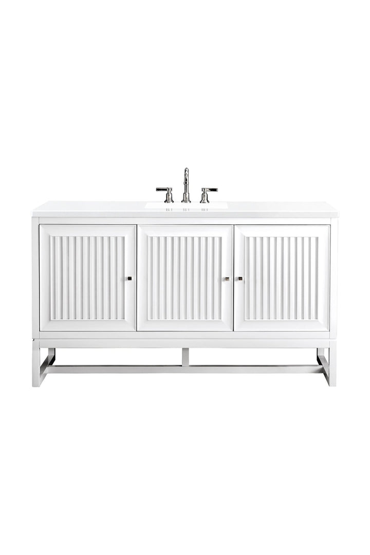 Athens 60" Single Vanity, Glossy White w/ 3 CM White Zeus Silestone Top