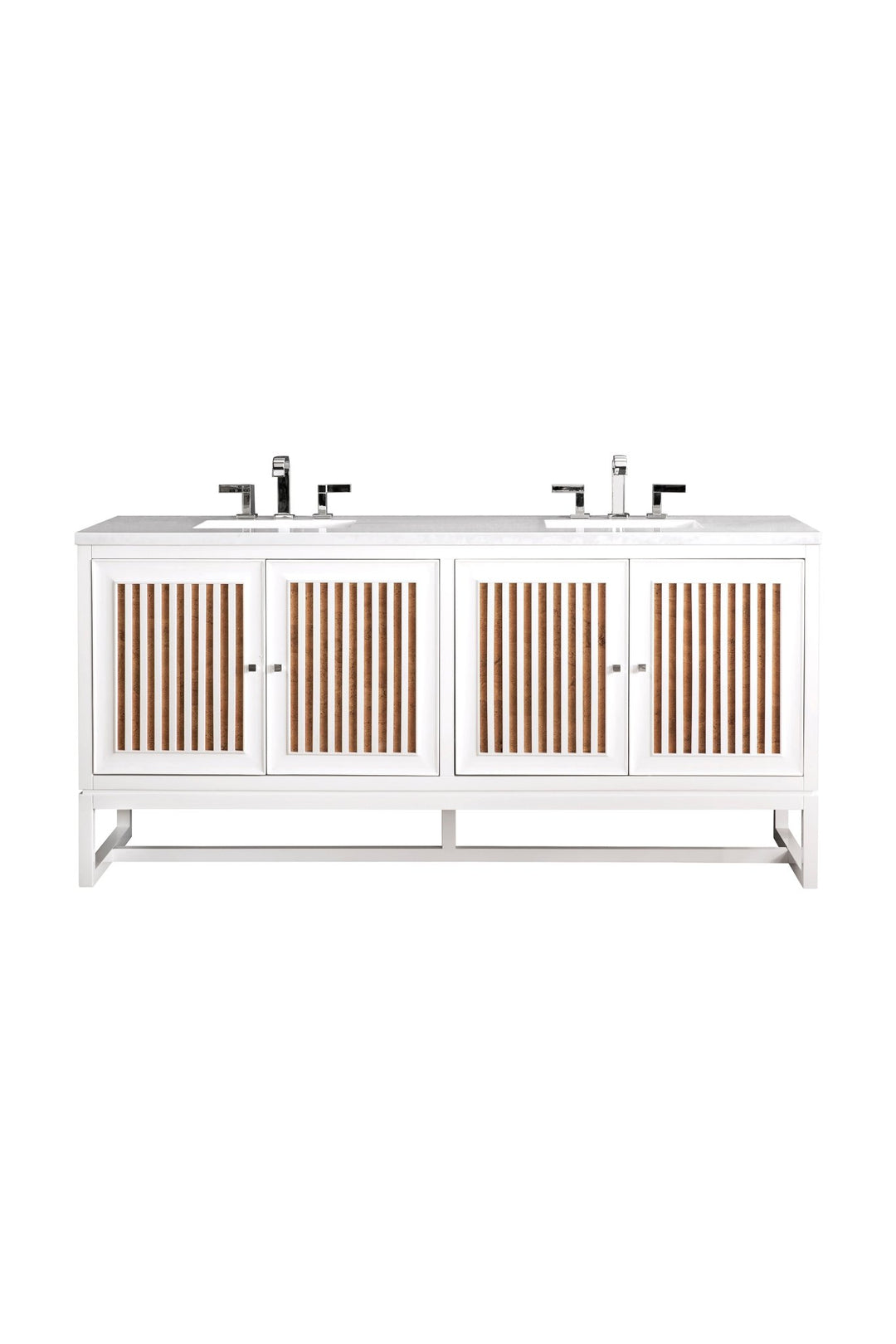 Athens 72" Double Vanity, Glossy White w/ 3 CM Arctic Fall Solid Surface Top