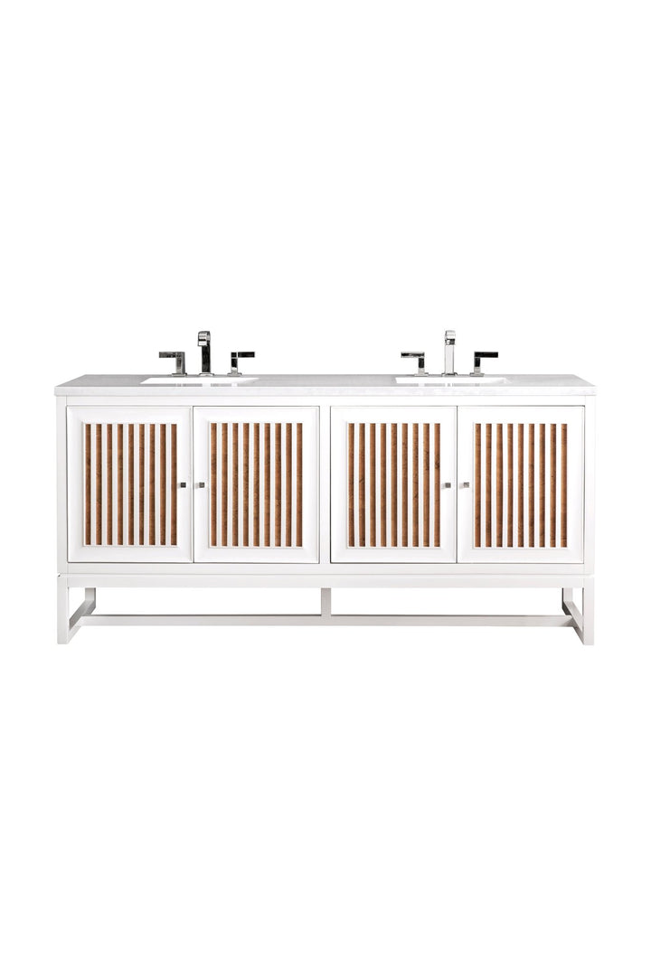 Athens 72" Double Vanity, Glossy White w/ 3 CM Arctic Fall Solid Surface Top