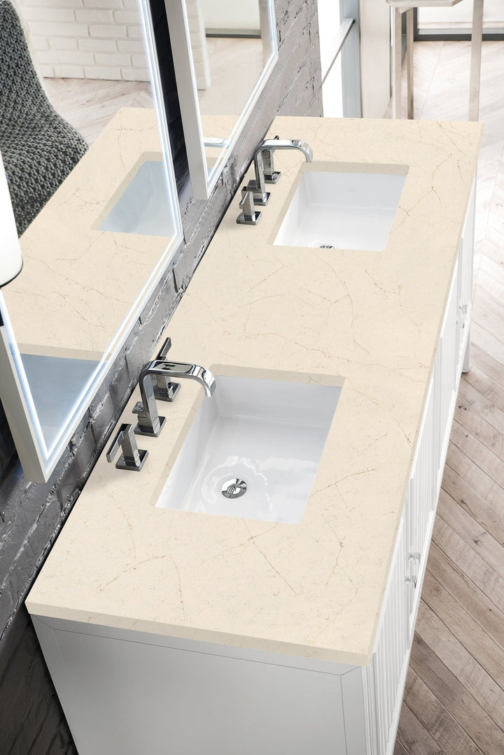 Athens 72" Double Vanity, Glossy White w/ 3 CM Eternal Marfil Top