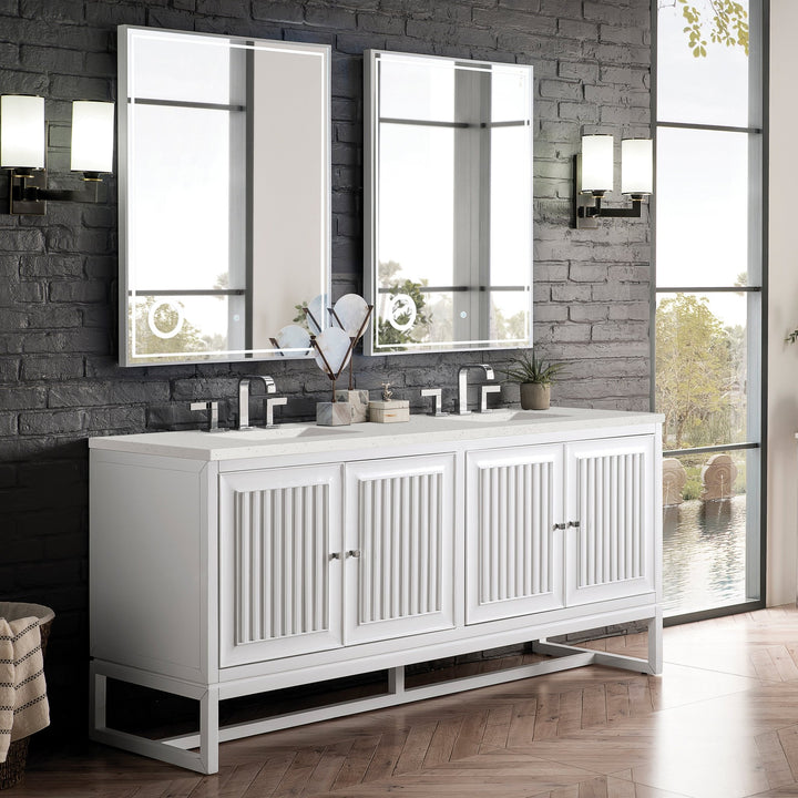Athens 72" Double Vanity, Glossy White w/ 3 CM Lime Delight Silestone Top