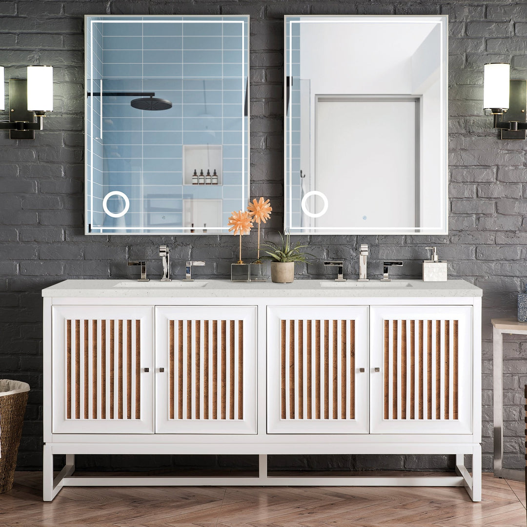 Athens 72" Double Vanity, Glossy White w/ 3 CM Lime Delight Silestone Top