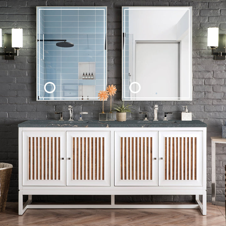 Athens 72" Double Vanity, Glossy White w/ 3 CM Parisien Bleu Silestone Top